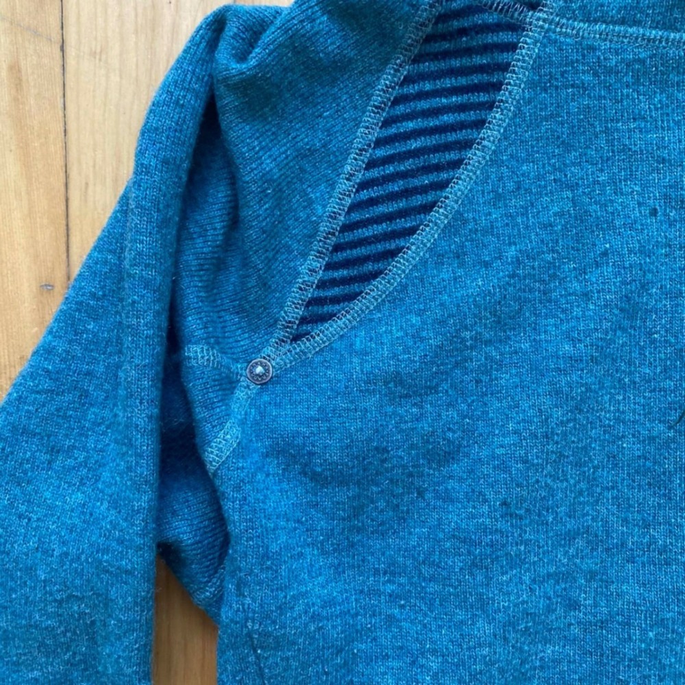 Prana Striped Funnel Neck Wool Lucia Pullover Sweater Women Medium Teal Blue - Picture 8 of 12